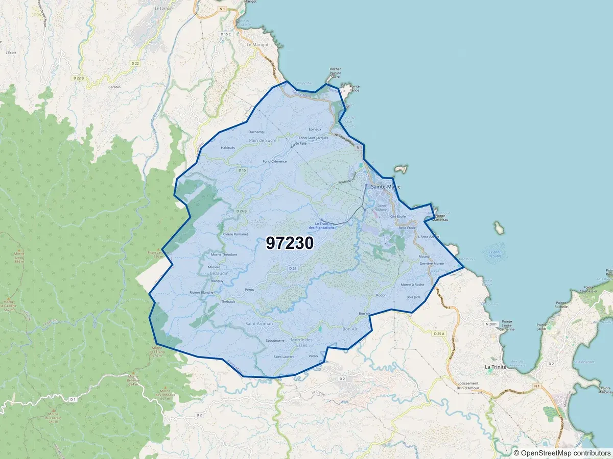 Carte du code postal 97230 (STE MARIE)