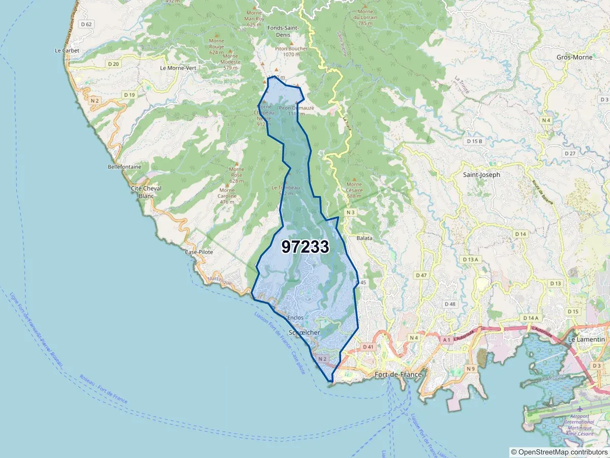 Carte du code postal 97233 (SCHOELCHER)