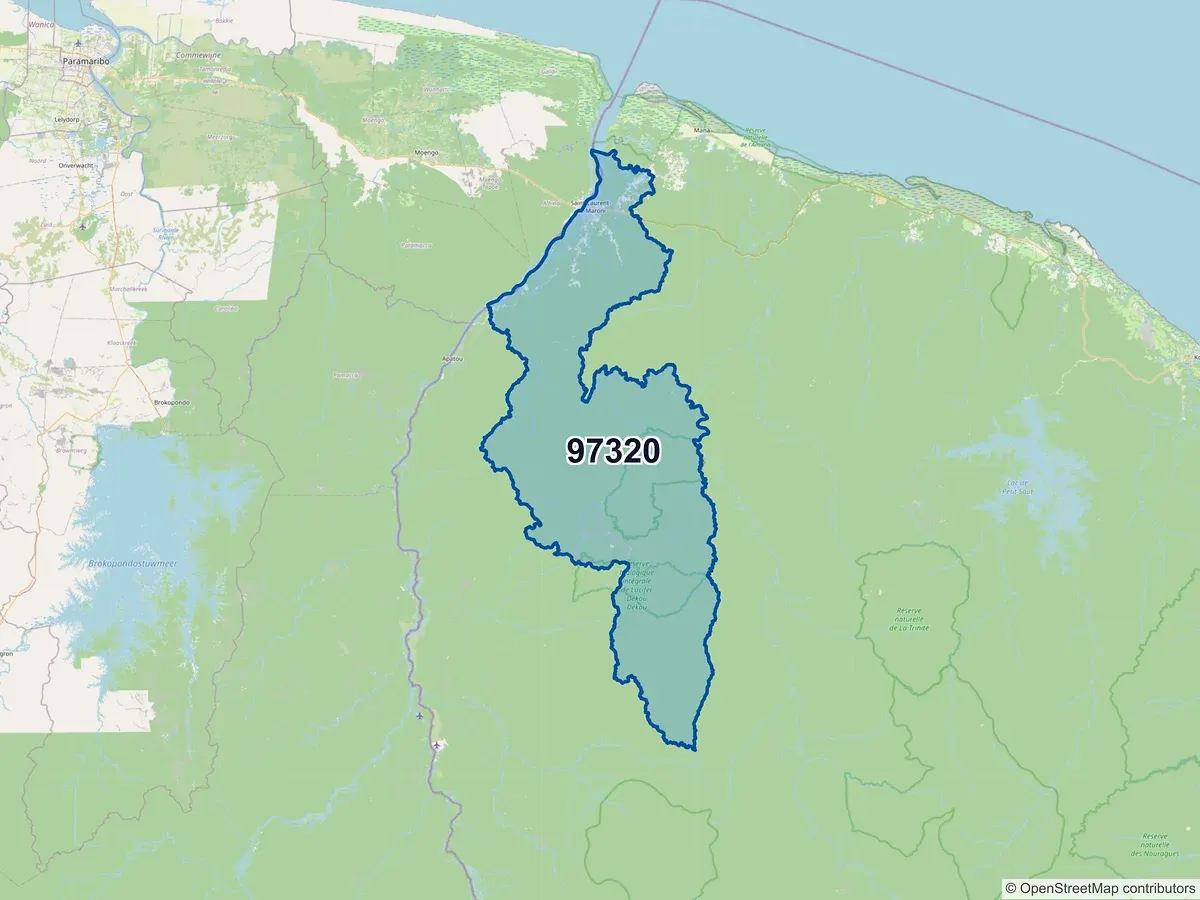 Carte du code postal 97320 (ST LAURENT DU MARONI)