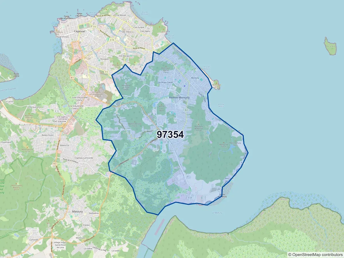 Carte du code postal 97354 (REMIRE MONTJOLY)