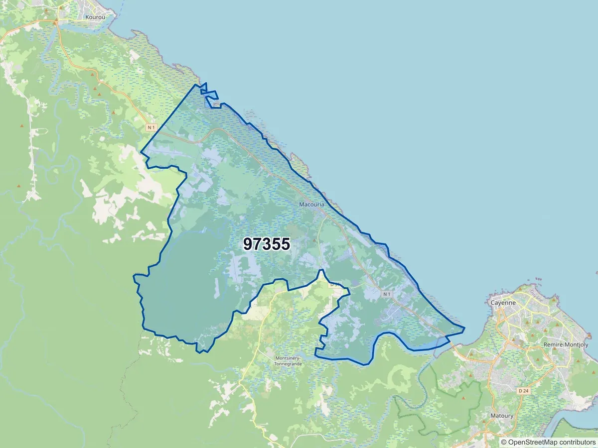 Carte du code postal 97355 (MACOURIA TONATE)