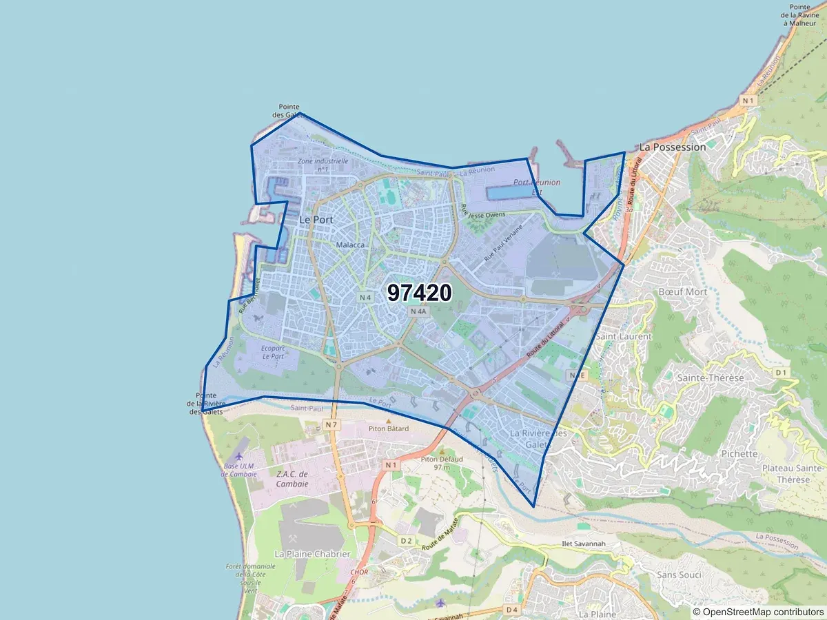 Carte du code postal 97420 (LE PORT)