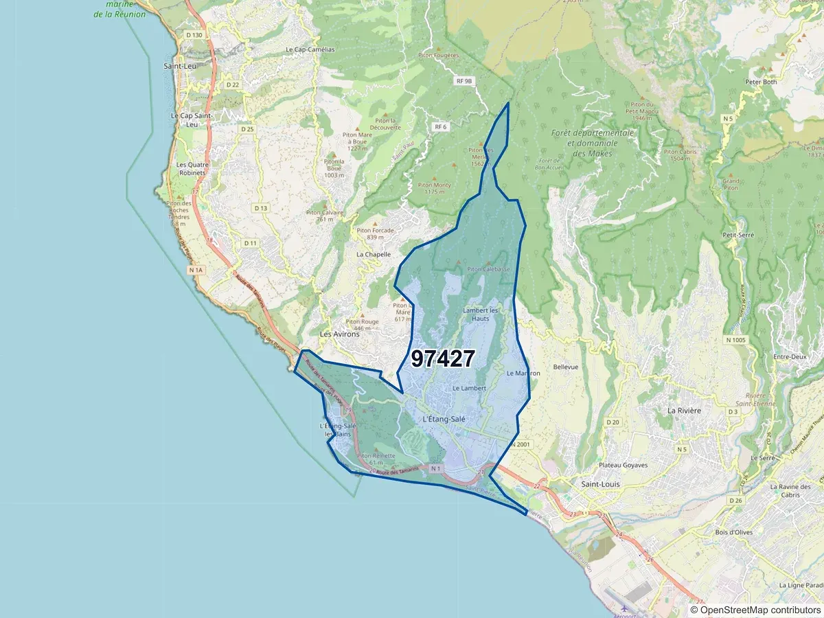 Carte du code postal 97427 (L ETANG SALE)