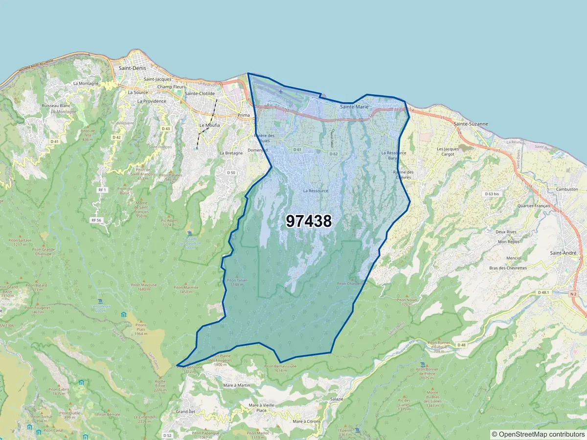 Carte du code postal 97438 (STE MARIE)
