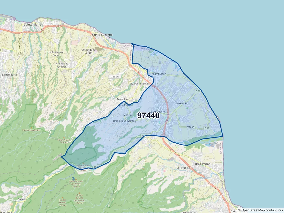 Carte du code postal 97440 (ST ANDRE)