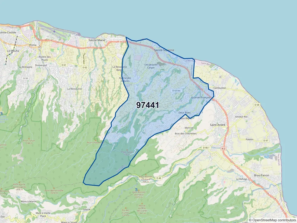 Carte du code postal 97441 (STE SUZANNE)