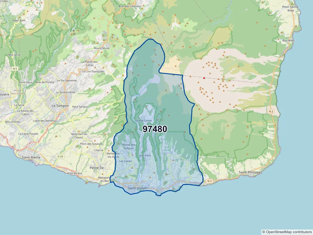 Carte du code postal 97480 (ST JOSEPH)
