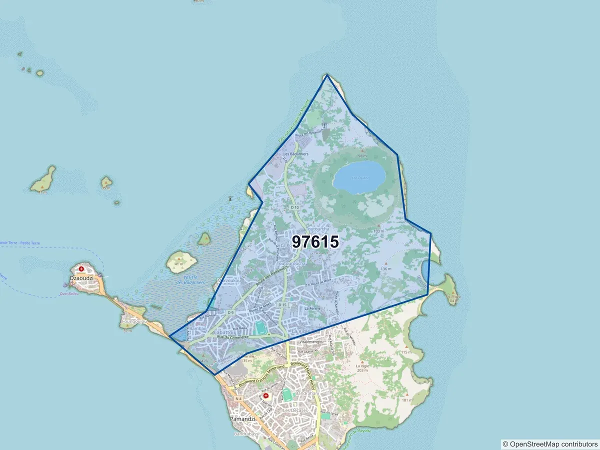 Carte du code postal 97615 (DZAOUDZI)