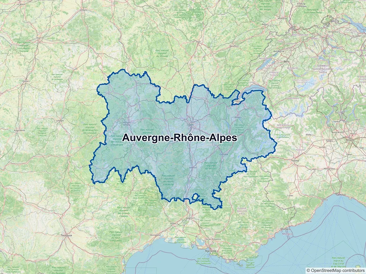 Carte de la région Auvergne-Rhône-Alpes