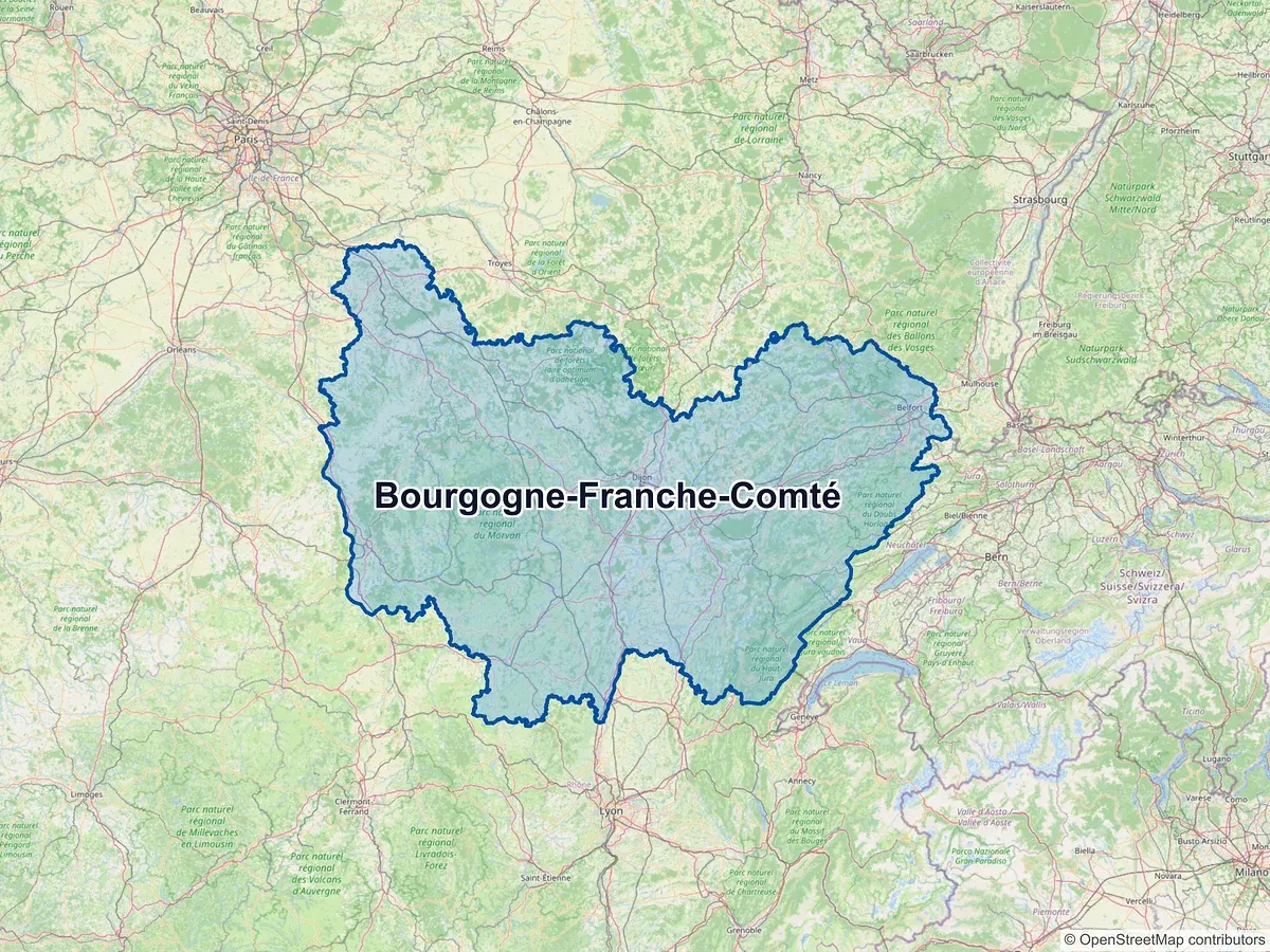 Carte de la région Bourgogne-Franche-Comté