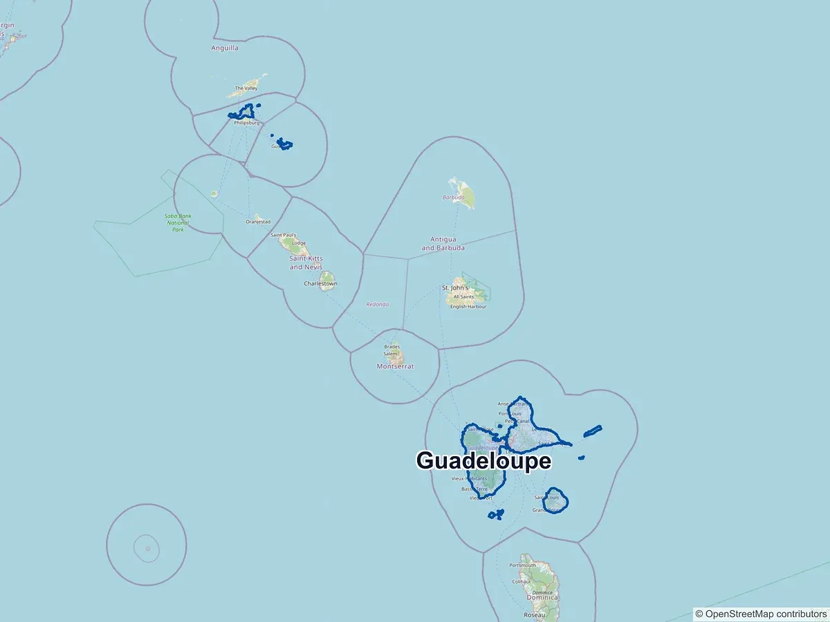 Carte de la région Guadeloupe