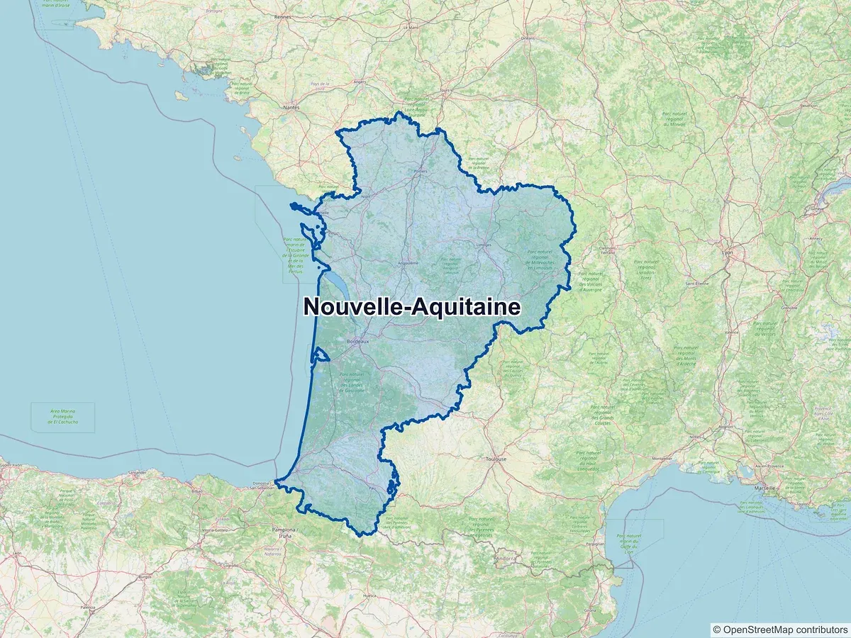 Carte de la région Nouvelle-Aquitaine