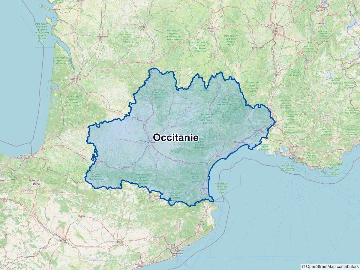 Carte de la région Occitanie