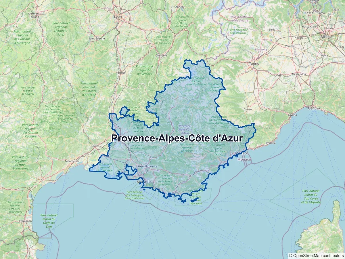 Carte de la région Provence-Alpes-Côte d'Azur